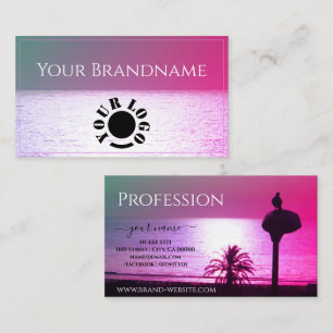 Eye Catching Pastel Ocean Pink Sunset Custom Logo Business Card