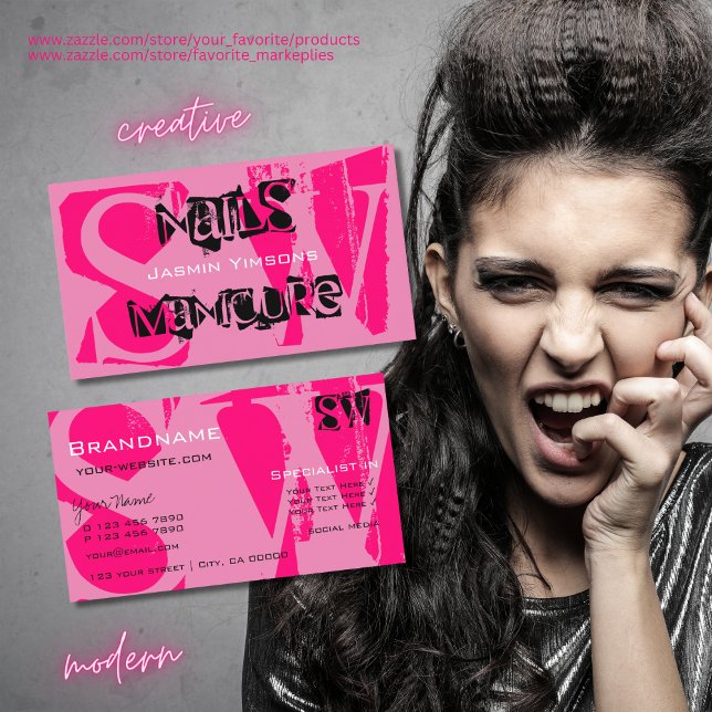 Eye Catching Pink and Black with Initials Stylish Business Card (Creator Uploaded)