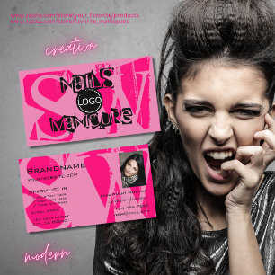 Eye Catching Pink Black with Photo Logo Monogram Business Card