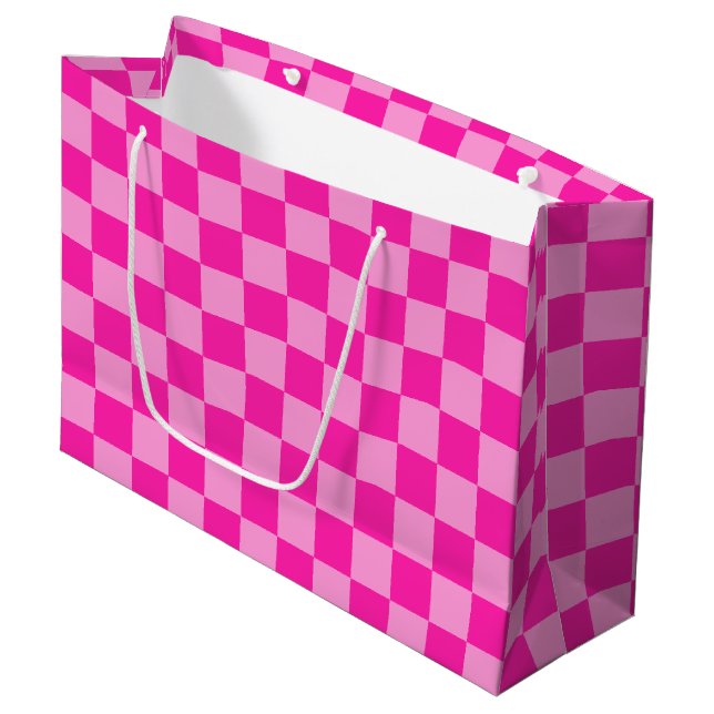 Eye-Catching Pink Chequerboard Large Gift Bag (Front Angled)