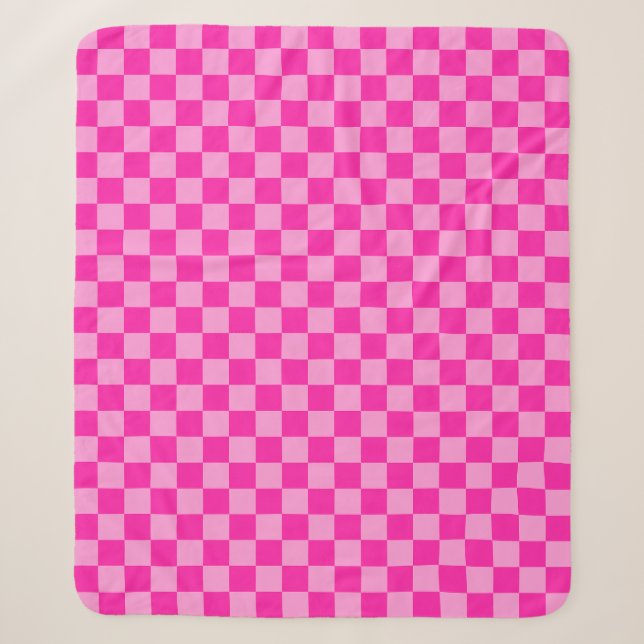 Eye-Catching Pink Chequerboard Sherpa Blanket (Front)