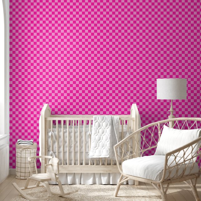 Eye-Catching Pink Chequerboard Wallpaper (Kids)