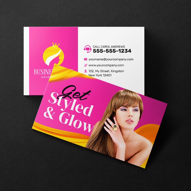 Eye-catching Pink Hair Style Makeup Artist Salon Business Card (Creator Uploaded)