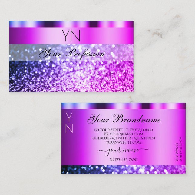 Eye Catching Pink Purple Sparkle Glitter Monogram Business Card (Front/Back)