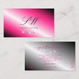 Eye Catching Pink Silver Sparkle Diamonds Monogram Business Card
