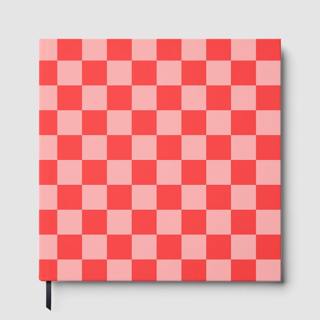 Eye-Catching Red and Pink Chequerboard Guest Book (Front)