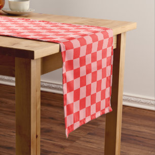 Eye-Catching Red and Pink Chequerboard Short Table Runner