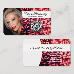 Eye-Catching Red Bokeh Custom Photo & QR Code Business Card