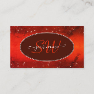Eye Catching Red Marbled Glitter Stars Monogram Business Card