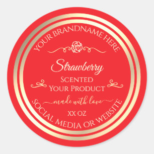 Eye Catching Red Product Label Gold Shimmer Frame