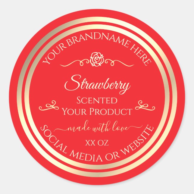 Eye Catching Red Product Label Gold Shimmer Frame (Front)