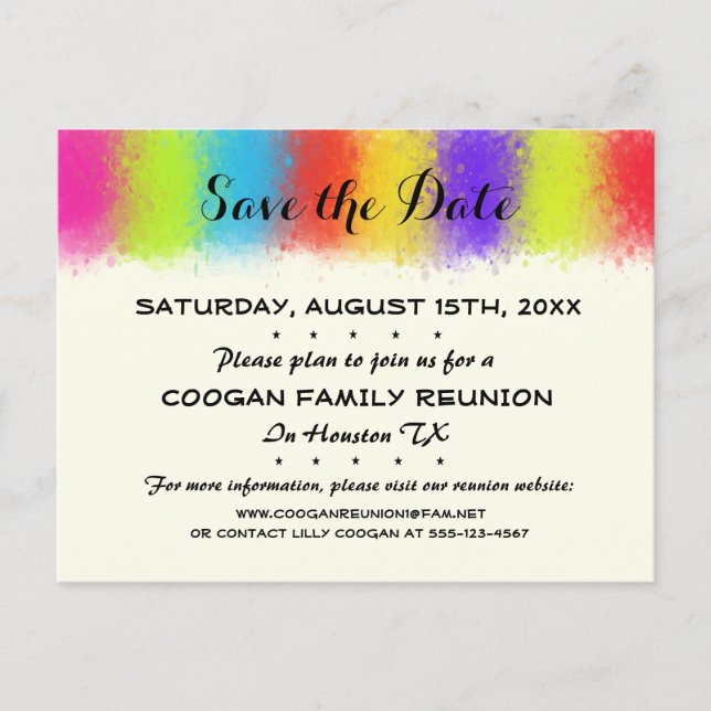 Eye Catching Reunion, Party or Event Save the Date Announcement Postcard (Front)