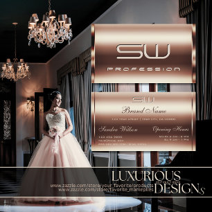 Eye Catching Rose Gold 3D Monogram Opening Hours B Business Card