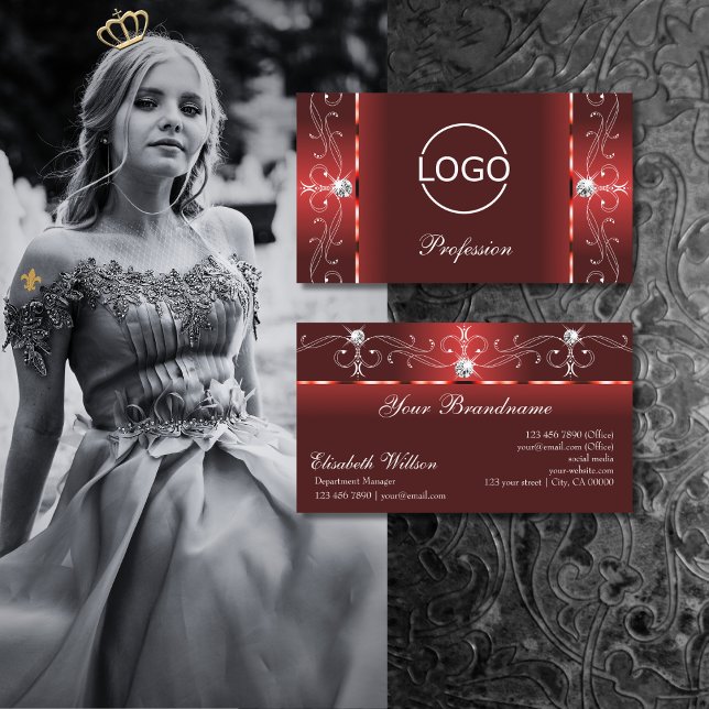 Eye Catching Rubby Red Squiggled Jewels with Logo Business Card (Creator Uploaded)