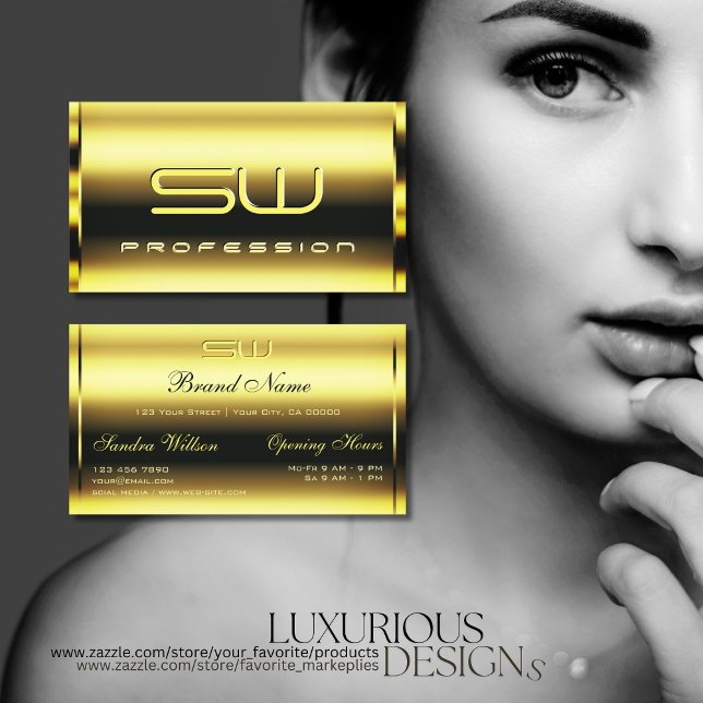 Eye Catching Shimmery Golden and Faux 3D Initials Business Card (Creator Uploaded)