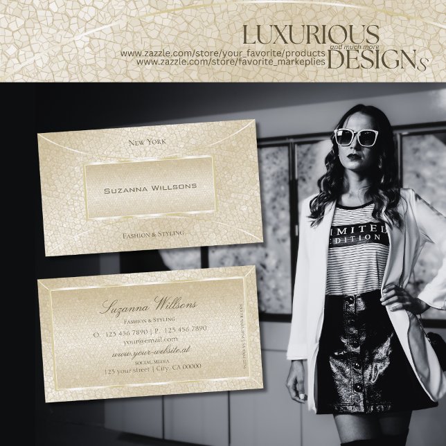 Eye Catching Silk Cream Snake Pattern Elegant Chic Business Card (Creator Uploaded)