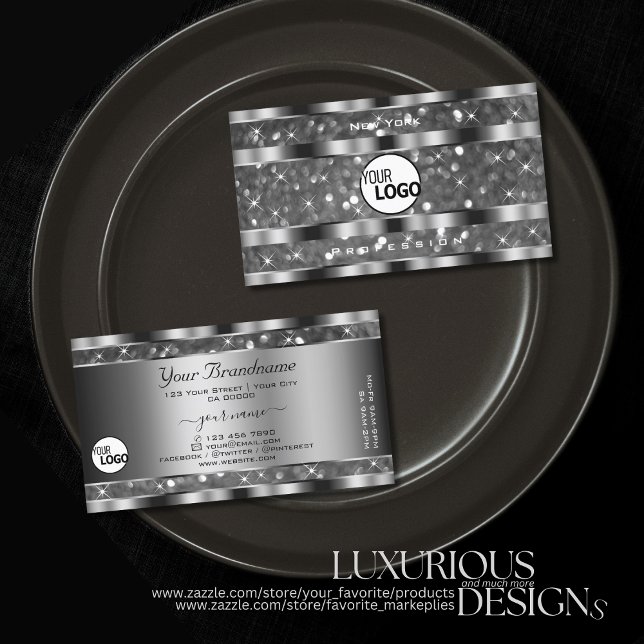 Eye Catching Silver Glitter Sparkle Stars add Logo Business Card (Creator Uploaded)