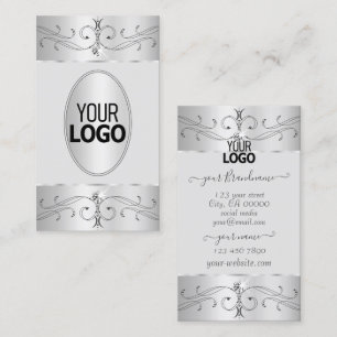 Eye Catching Silver Grey Ornate Ornaments Add Logo Business Card