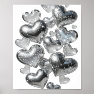 Eye-Catching Silver HEARTS OF GLASS Text Design Poster