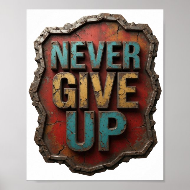 Eye-Catching Silver NEVER GIVE UP Poster (Front)