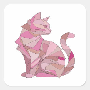 Eye-Catching Silver PINK GEOMETRIC CAT Sticker