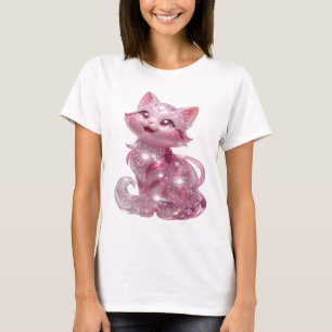 Eye-Catching Silver PINK GLITTER CAT Custom Tee