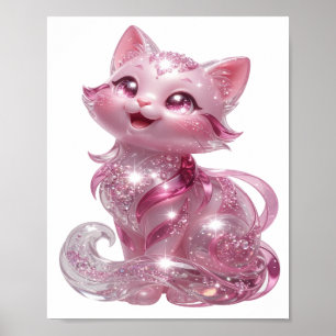 Eye-Catching Silver PINK GLITTER CAT Custom Tee Poster