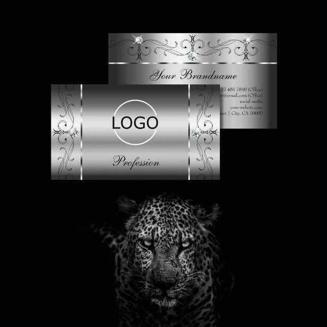 Eye Catching Silver Squiggled Jewels with Logo Business Card (Creator Uploaded)