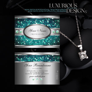 Eye Catching Silver Teal Glitter Sparkle Jewels Business Card