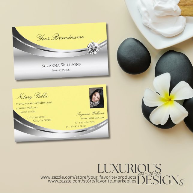 Eye Catching Silver Yellow with Photo and Diamond Business Card (Creator Uploaded)