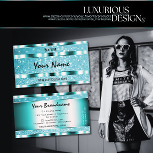 Eye Catching Teal Glitter Luminous Sparkle Stars Business Card