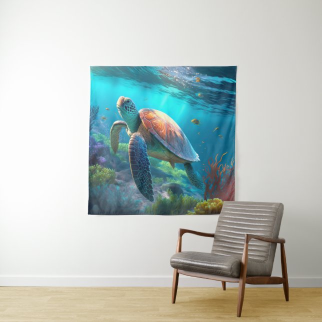 Eye Catching Turtle Image Hanging Wall Tapestry (In Situ)