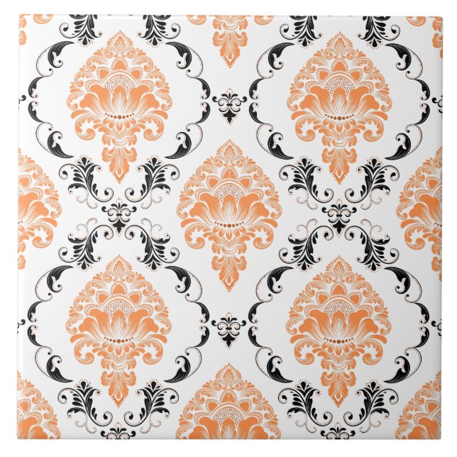 Eye catching Victorian classic pattern orange  Ceramic Tile (Front)