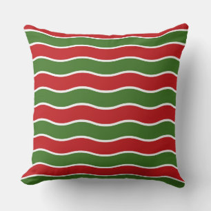 Eye-Catching Wavy Pattern: Red and Green Stripe Cushion
