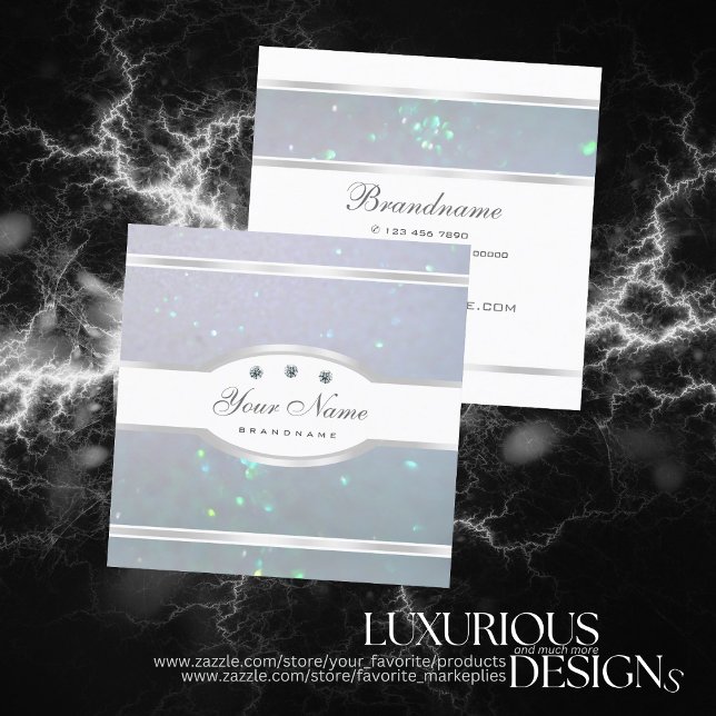 Eye Catching White Light Baby Blue Pearl Glitter Square Business Card (Creator Uploaded)