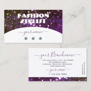 Eye Catching White Purple Sparkle Glitter Diamonds Business Card