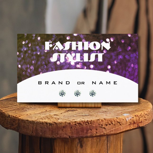Eye Catching White Purple Sparkle Glitter Shimmery Business Card (Creator Uploaded)