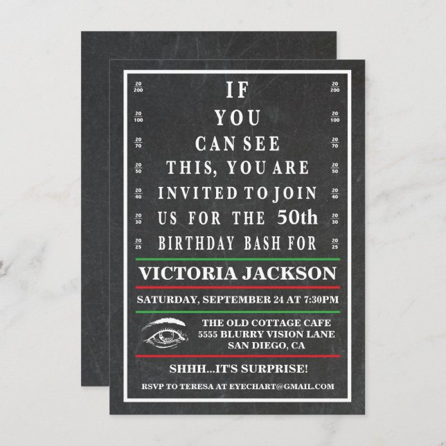 Eye Chart Birthday Milestone Invitation (Front/Back)