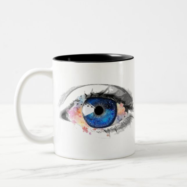 Eye Creative Galaxy Collage Flowers Paint Two-Tone Coffee Mug (Left)