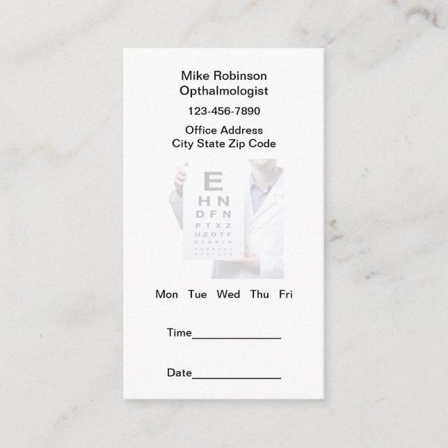 Eye Doctor Appointment Reminder Businesscards Card (Front)
