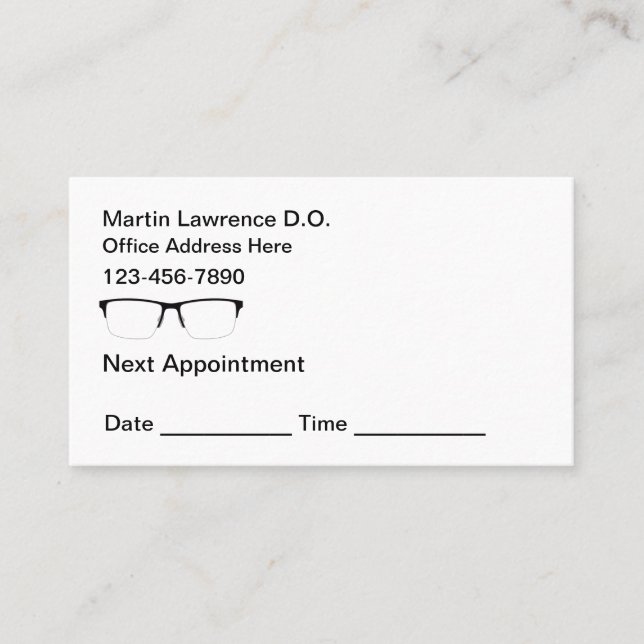 Eye Doctor Patient Appointment Reminder  Business Card (Front)