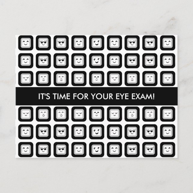 Eye Exam Appointment Reminder Modern Faces Glasses Postcard (Front)
