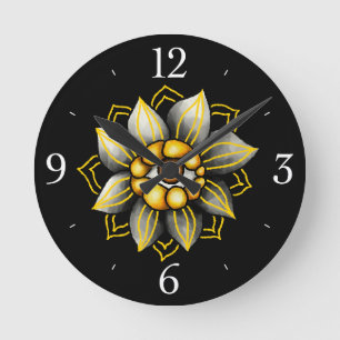 Eye Flower in Black and Yellow - Fun Halloween Round Clock
