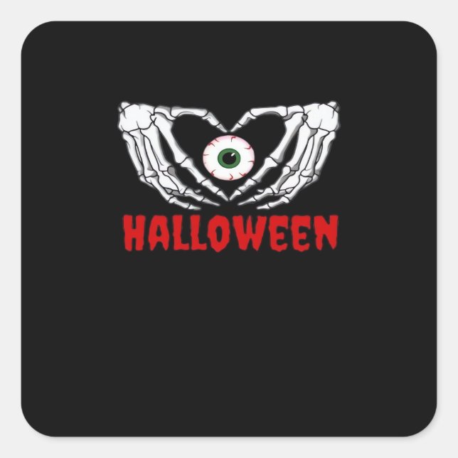 Eye Halloween - Skeleton Hands Heart Square Sticker (Front)
