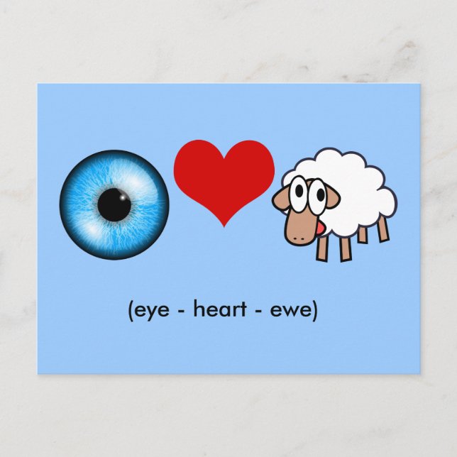 Eye-Heart-Ewe (I Love You!) Postcard (Front)