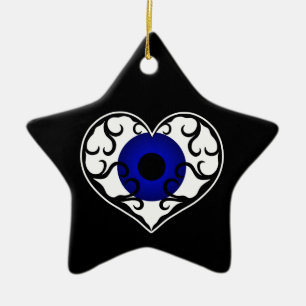Eye heart star ceramic tree decoration