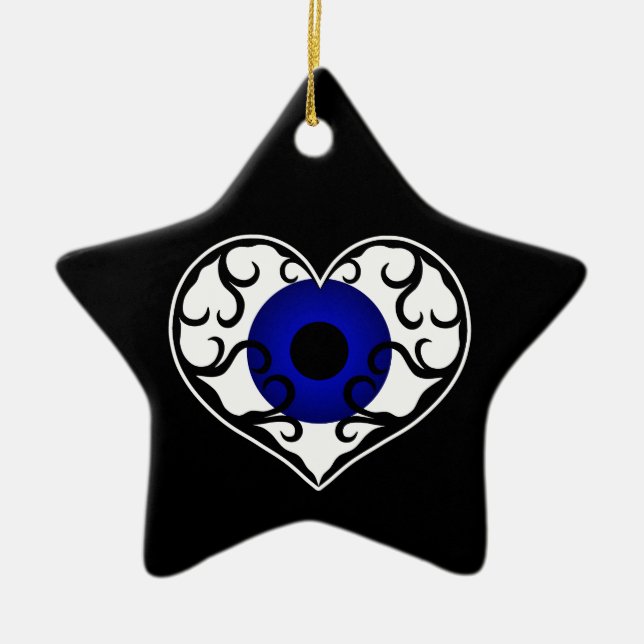 Eye heart star ceramic tree decoration (Front)