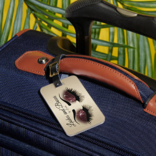 Eye Lashes and Brows - Burgundy and Gold Luggage Tag