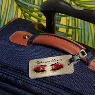 Eye Lashes and Brows - Red and Gold Luggage Tag
