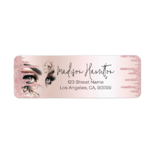 Eye Lashes Glam Blush Pink Dripping Glitter Return Address Label